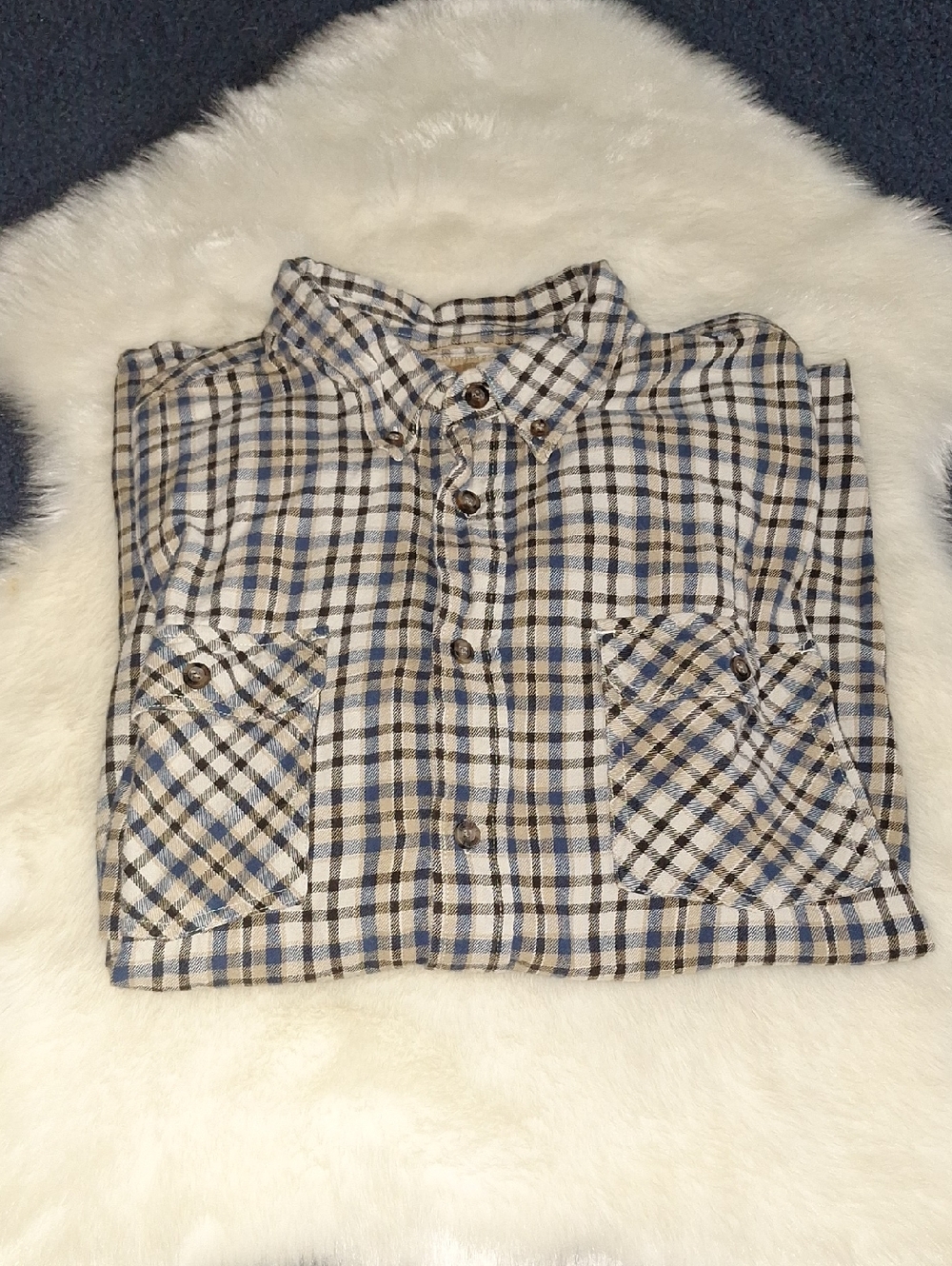 Outdoor Life Men's Plaid Button-Down Shirt in Blue, Brown & White